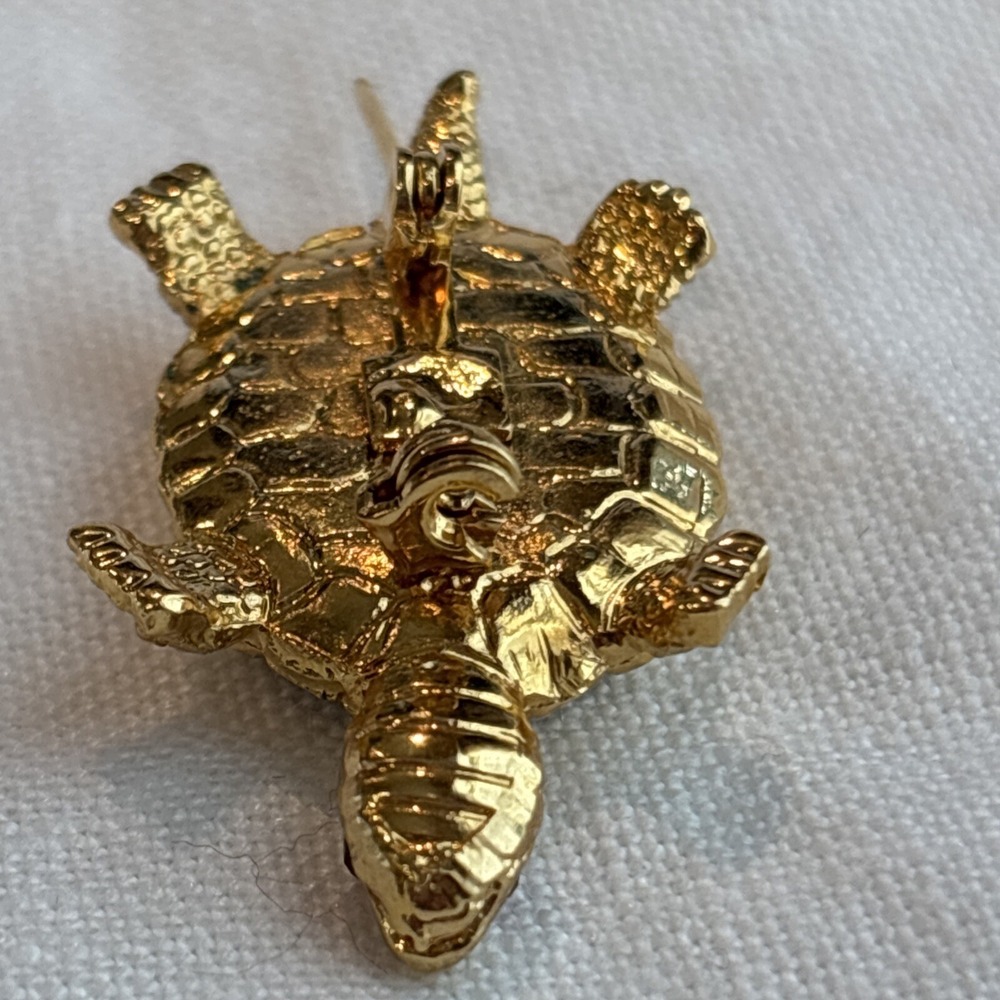 Damascene Turtle Brooch Etched Black Gold Birds & Flowers Toledo Spain 1.5" - Picture 7 of 9